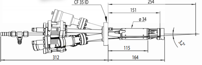 Technical Drawing of the EFM 3Ts E-Beam Evaporator   | © Scienta Omicron 