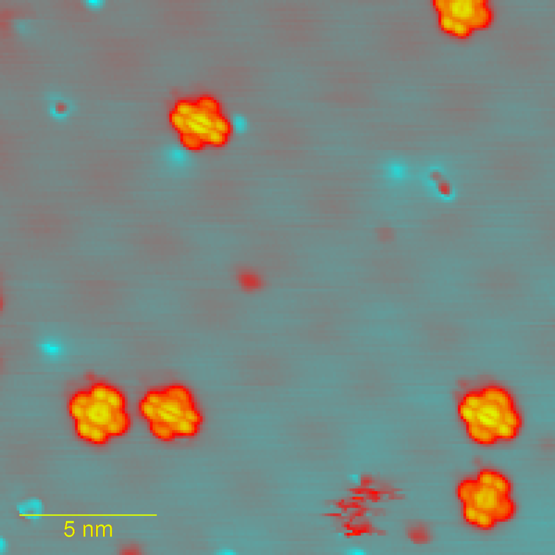 3D Graphical representation STM image of the CuPc molecules on on NaCl/Cu (100) @ 5 K  | © Prof. I. Swart, Debye Institute for Nanomaterials Science, Utrecht University, the Netherlands