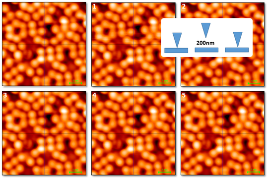 Six images showing tip Re-Positioning of the LT NANOPROBE  | © Scienta Omicron 