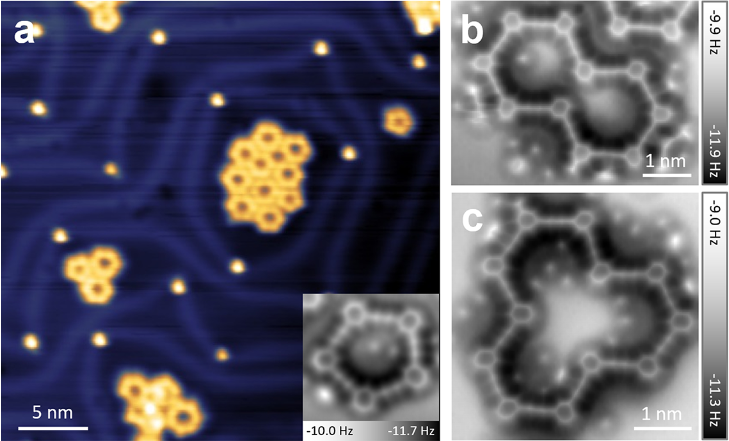 Three images showing the High-yield formation of graphdiyne macrocycles on Au(111) | © Xiaohui Qiu et al.