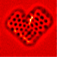 Same background-substracted image as above but with a red color scale to highlight the heart-shape structure of the molecule. | © Scienta Omicron